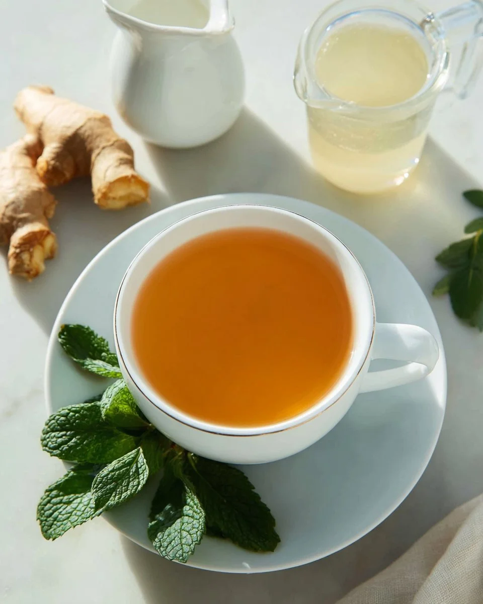 A cup of freshly brewed bay leaf tea with dried bay leaves beside it.
