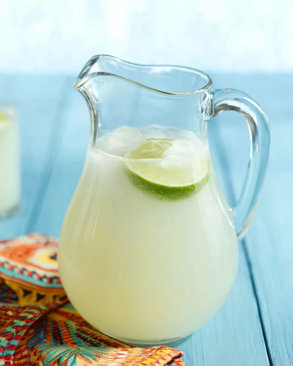 A refreshing glass of Brazilian Lemonade with lime and sugar served on ice.