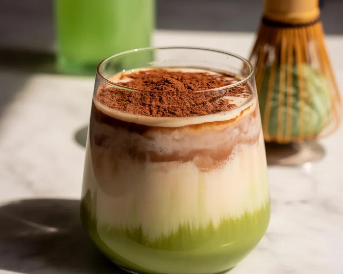 Starbucks Canada Dubai Chocolate matcha latte with chocolate cream cold foam.