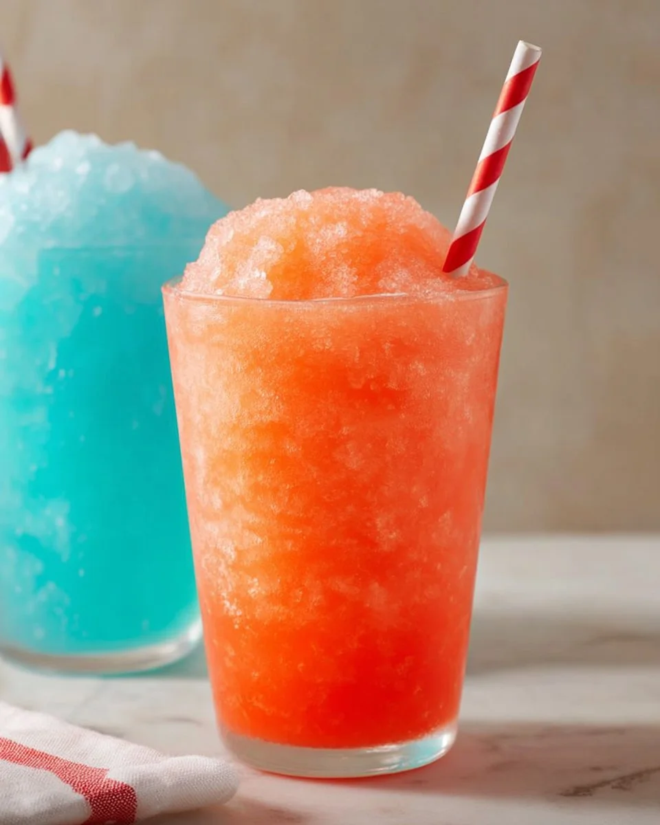 A colorful Cherry Slurpee in a clear cup, showcasing its delicious cherry flavor.
