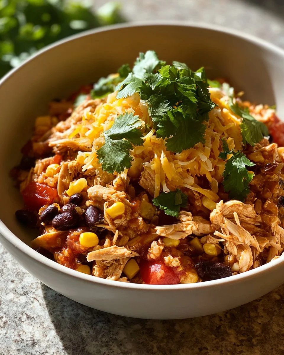 Delicious chicken burrito casserole served in a dish