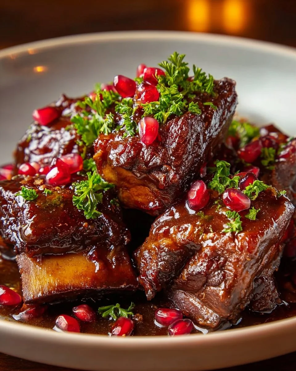 Delicious Cranberry Beef Short Ribs served with garnishes