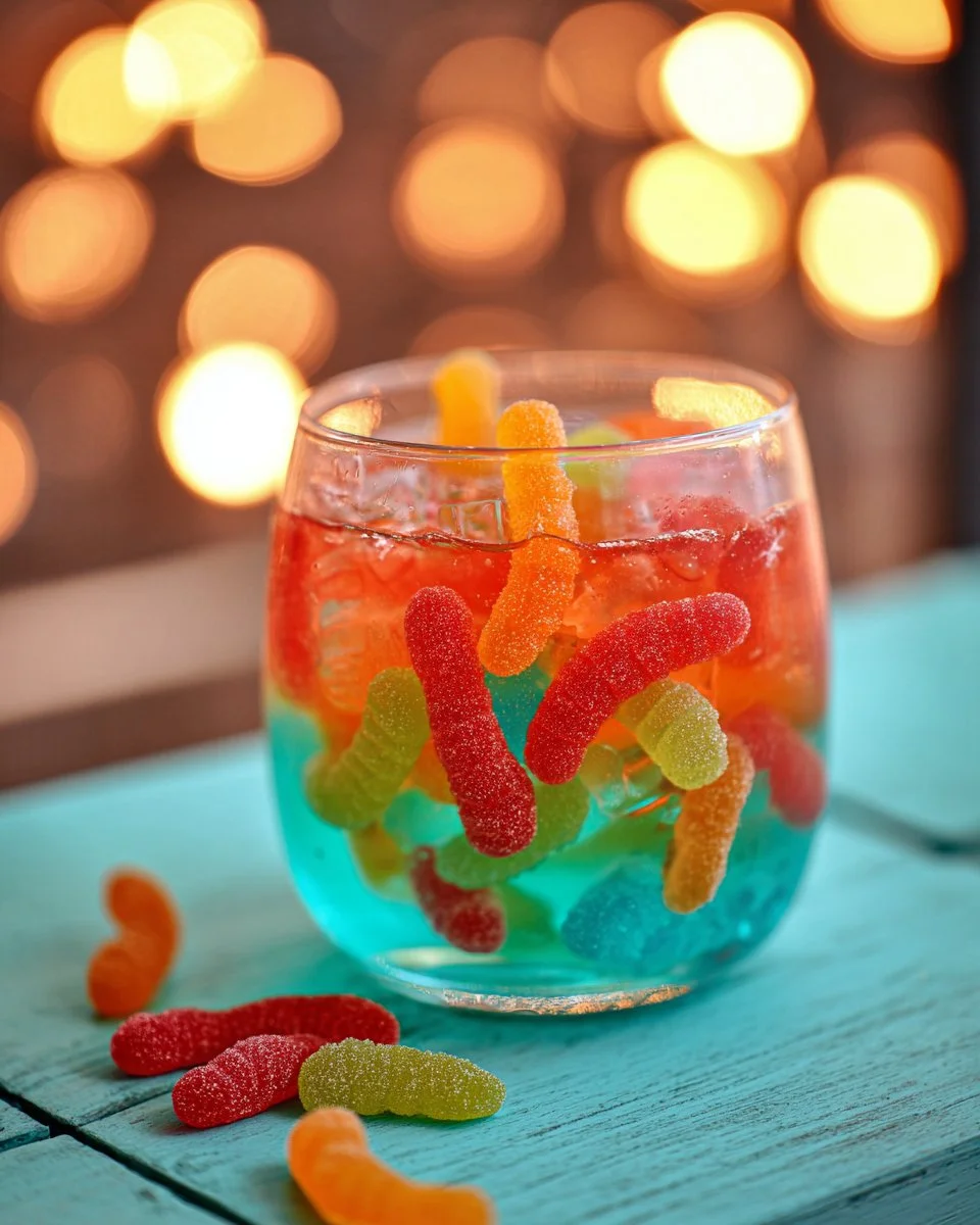 Drunken Sour Gummy Worm Cocktail