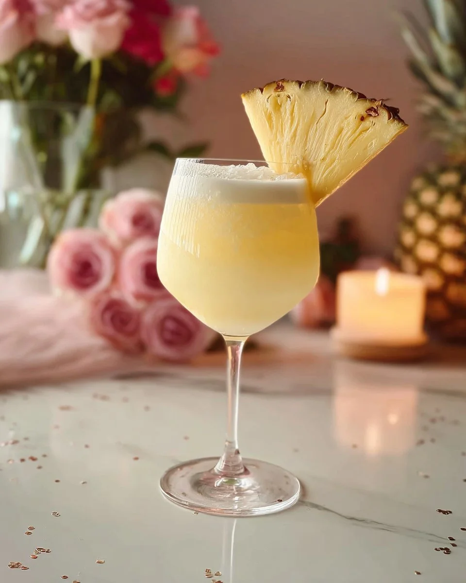 Frozen Pineapple Coconut Daiquiri served in a tropical glass
