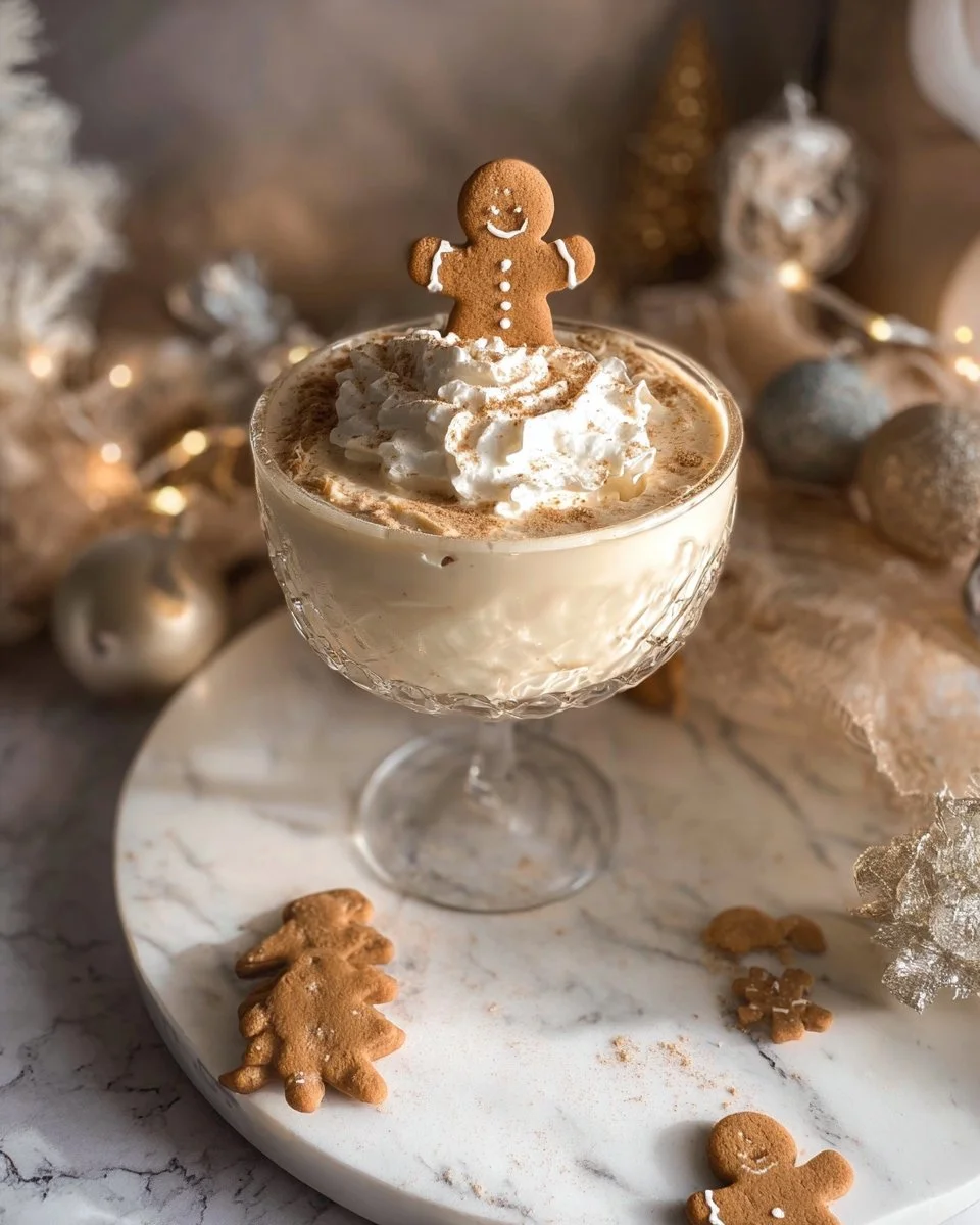 Delicious Gingerbread Martini garnished with cinnamon and festive decorations
