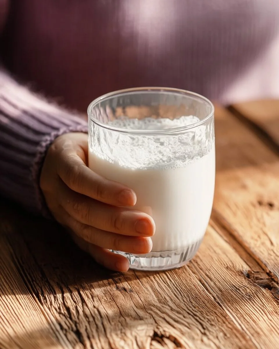 Image of homemade kefir being prepared in a glass jar with grains and milk.