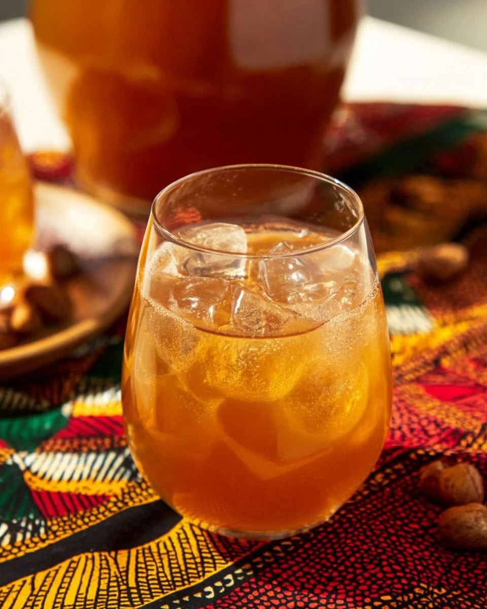 Refreshing homemade tamarind drink served in a glass with ice