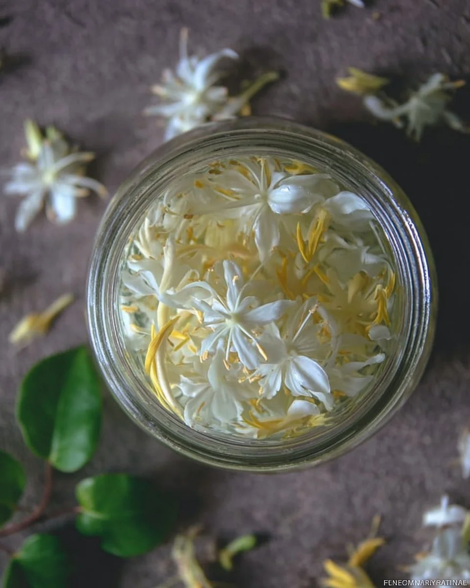 A glass of refreshing Honeysuckle Iced Tea garnished with lemon slices.