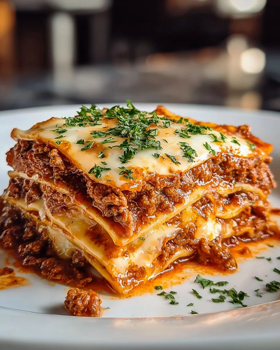 A hearty lasagna casserole baked with layers of cheese and pasta.