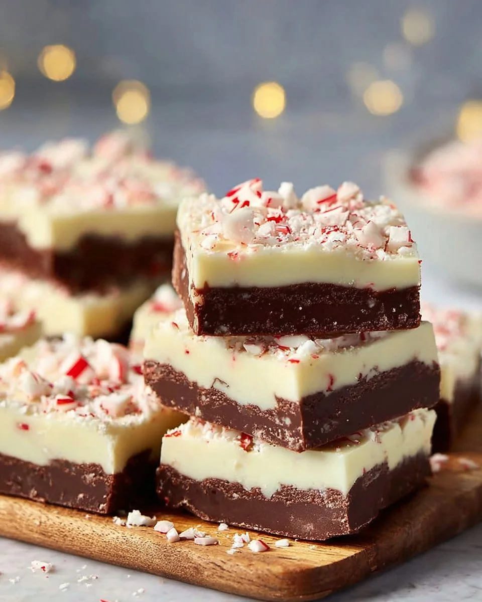 Delicious layered mint chocolate fudge with a creamy, rich texture