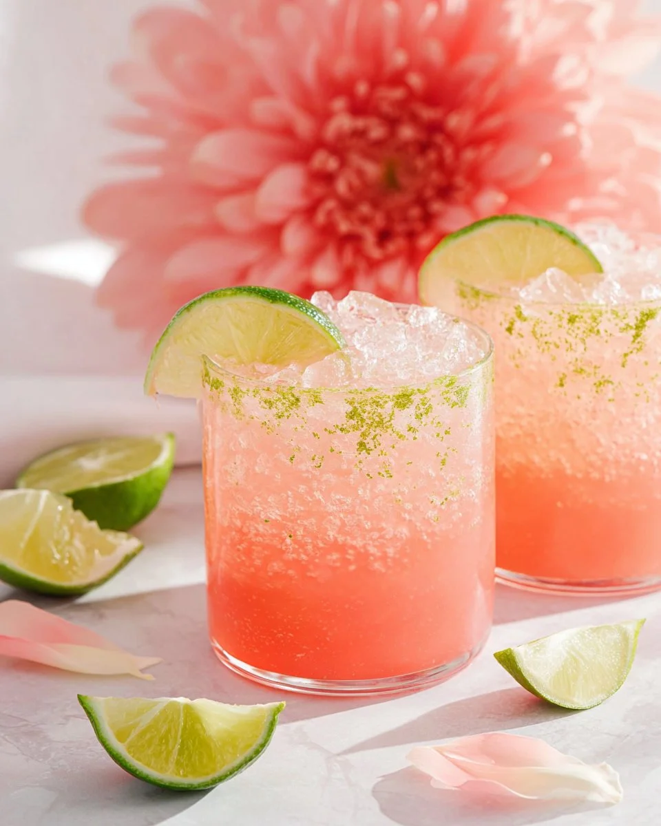 Refreshing Paloma mocktails served in elegant glasses with lime and grapefruit garnishes