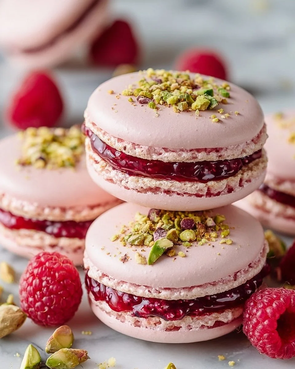 Raspberry Pistachio Parisian Macarons