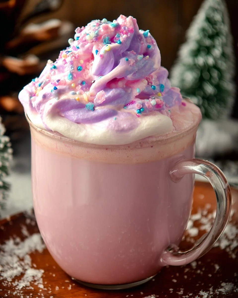 Sugar Plum White Hot Chocolate with Cotton Candy Whipped Cream!