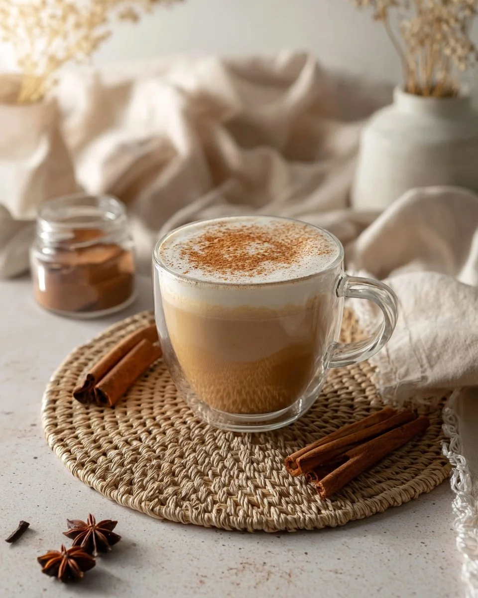 A steaming cup of cinnamon sore throat tea with cinnamon sticks and honey.