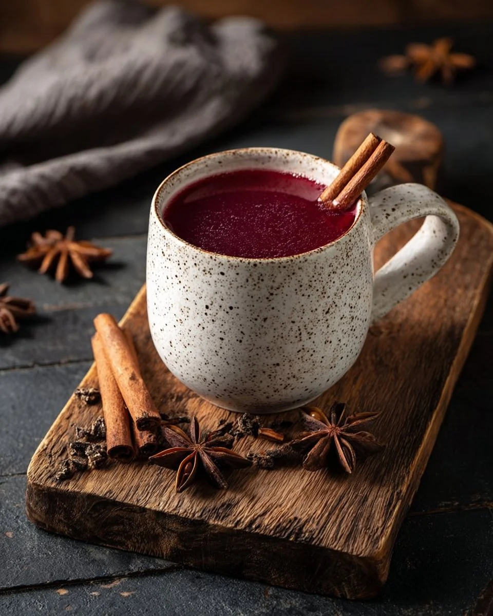 Cup of Cinnamon Vanilla Hibiscus Chai tea with spices