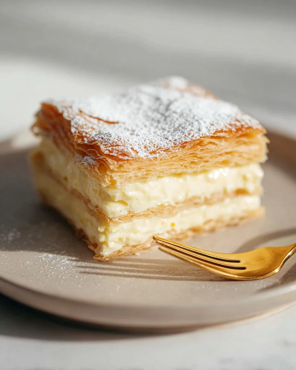 Classic vanilla slice dessert with creamy filling and flaky pastry layers