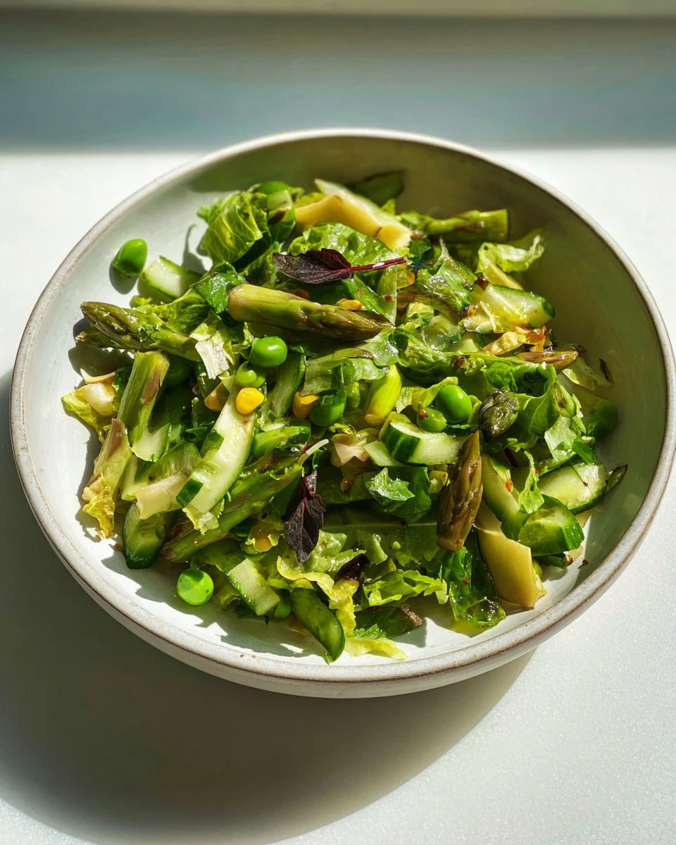 Fresh Crunchy Green Bean and Pea Salad in a bowl with vibrant vegetables