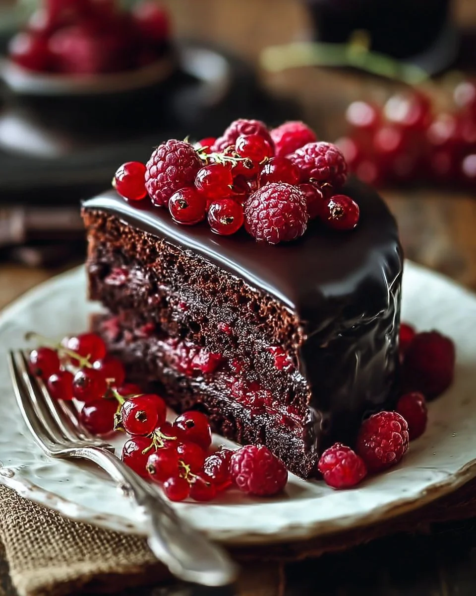 Dark Chocolate Raspberry Truffle Cake Recipe