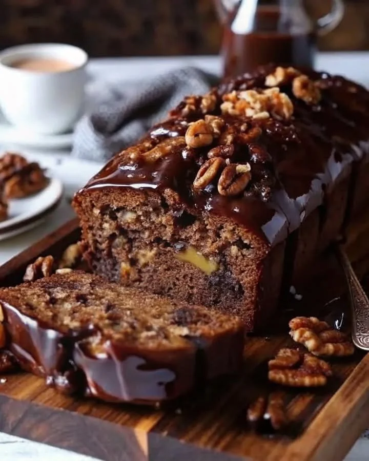 Date Coffee Loaf Cake with walnuts and espresso glaze