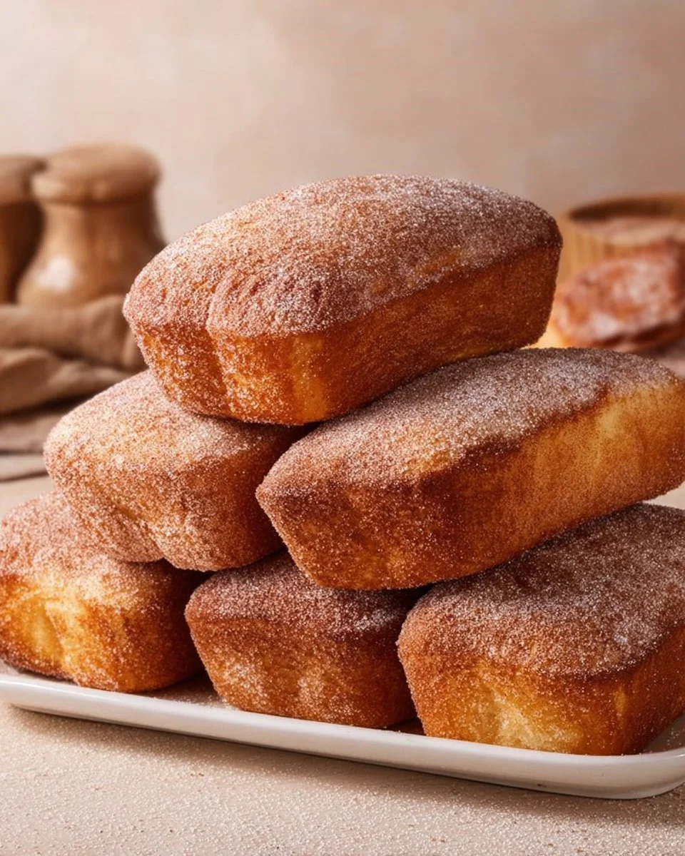 Sliced cinnamon donut loaf fresh out of the oven, showcasing its soft texture and cinnamon sugar topping.
