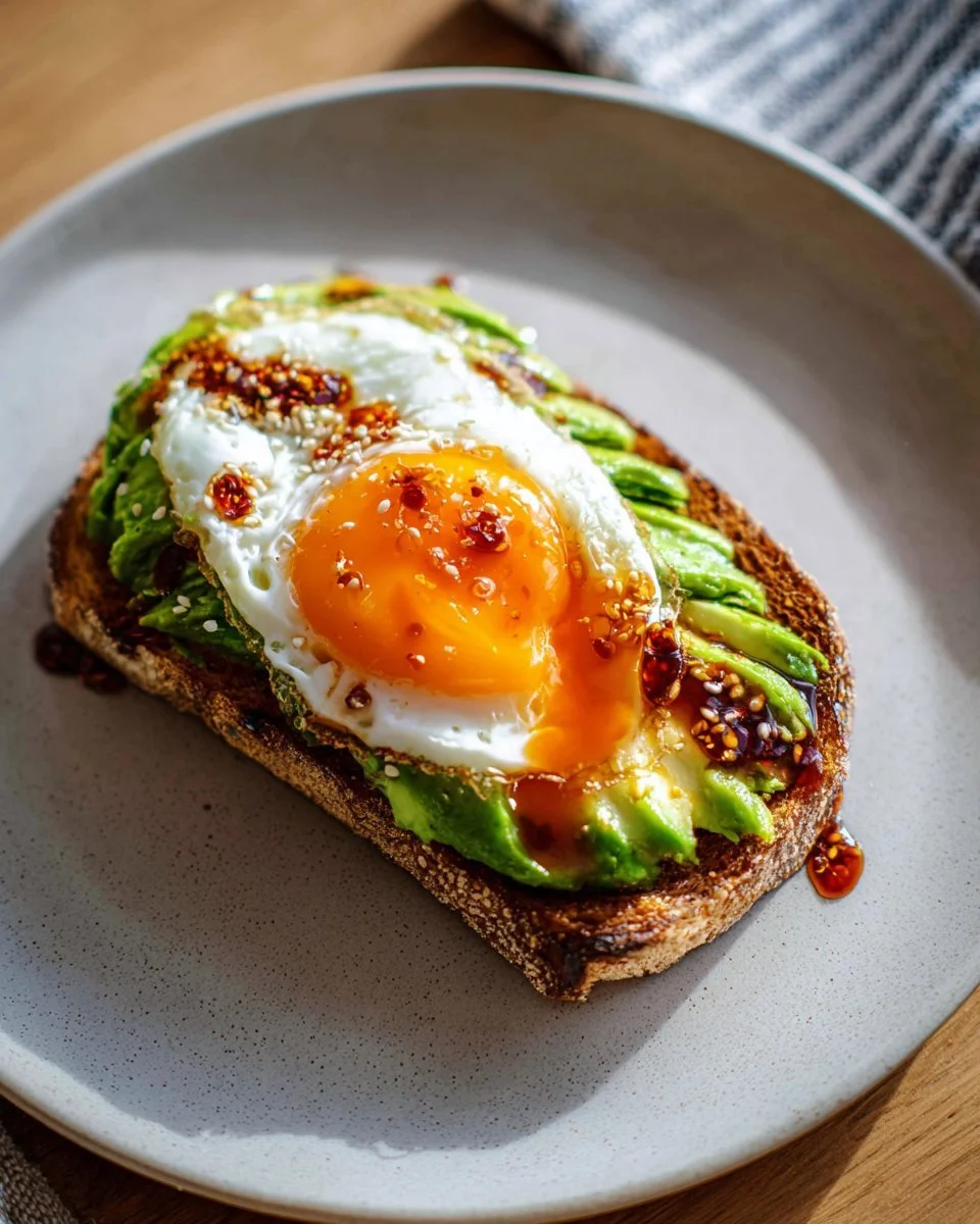 Fried Egg Avocado Toast with Chili Crunch