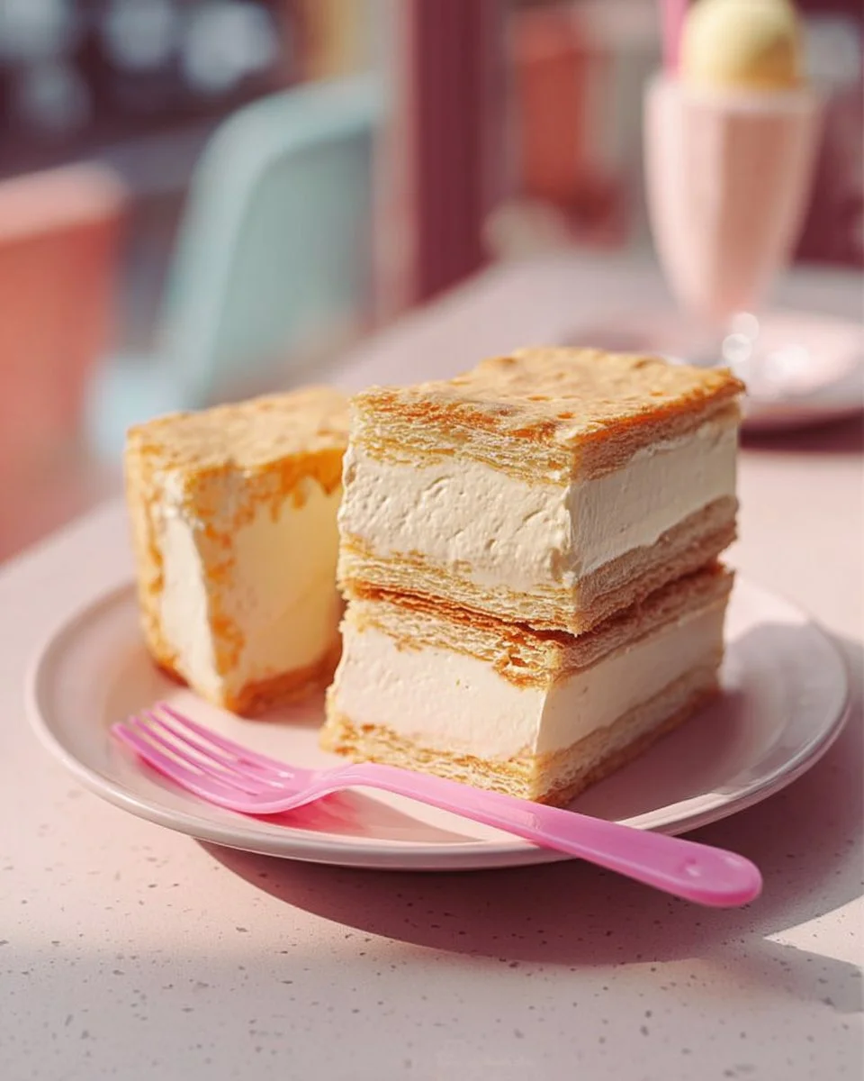 Delicious lemon vanilla slice topped with lemon zest and vanilla cream