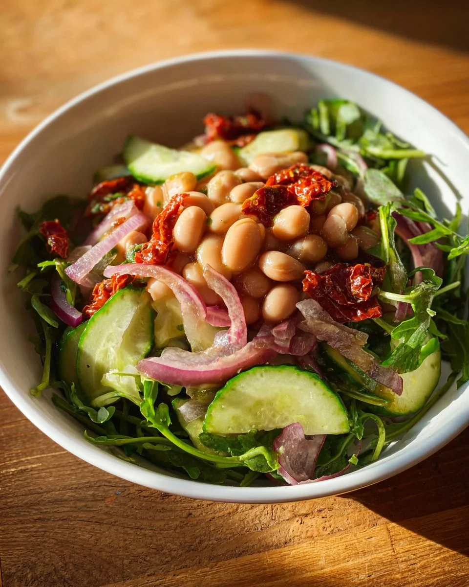 Marinated Butter Bean Salad with fresh vegetables and herbs