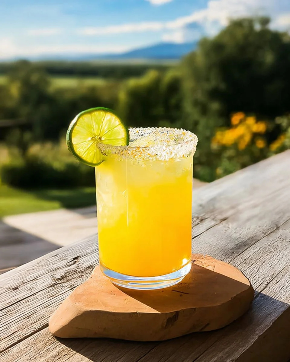 Delicious Passion Fruit Margarita served in a salt-rimmed glass