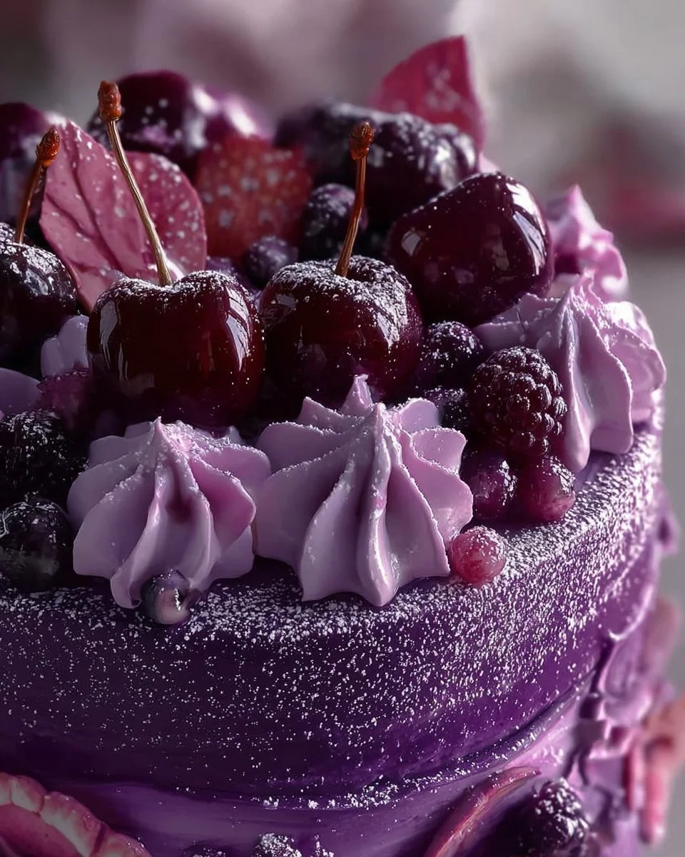 Purple velvet cake with blueberry frosting