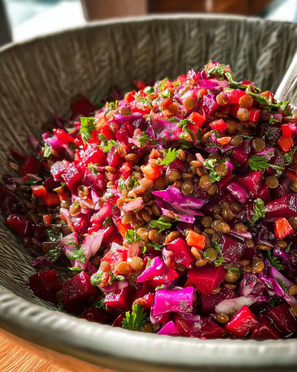 Colorful Red Cabbage and Beetroot Salad served in a bowl