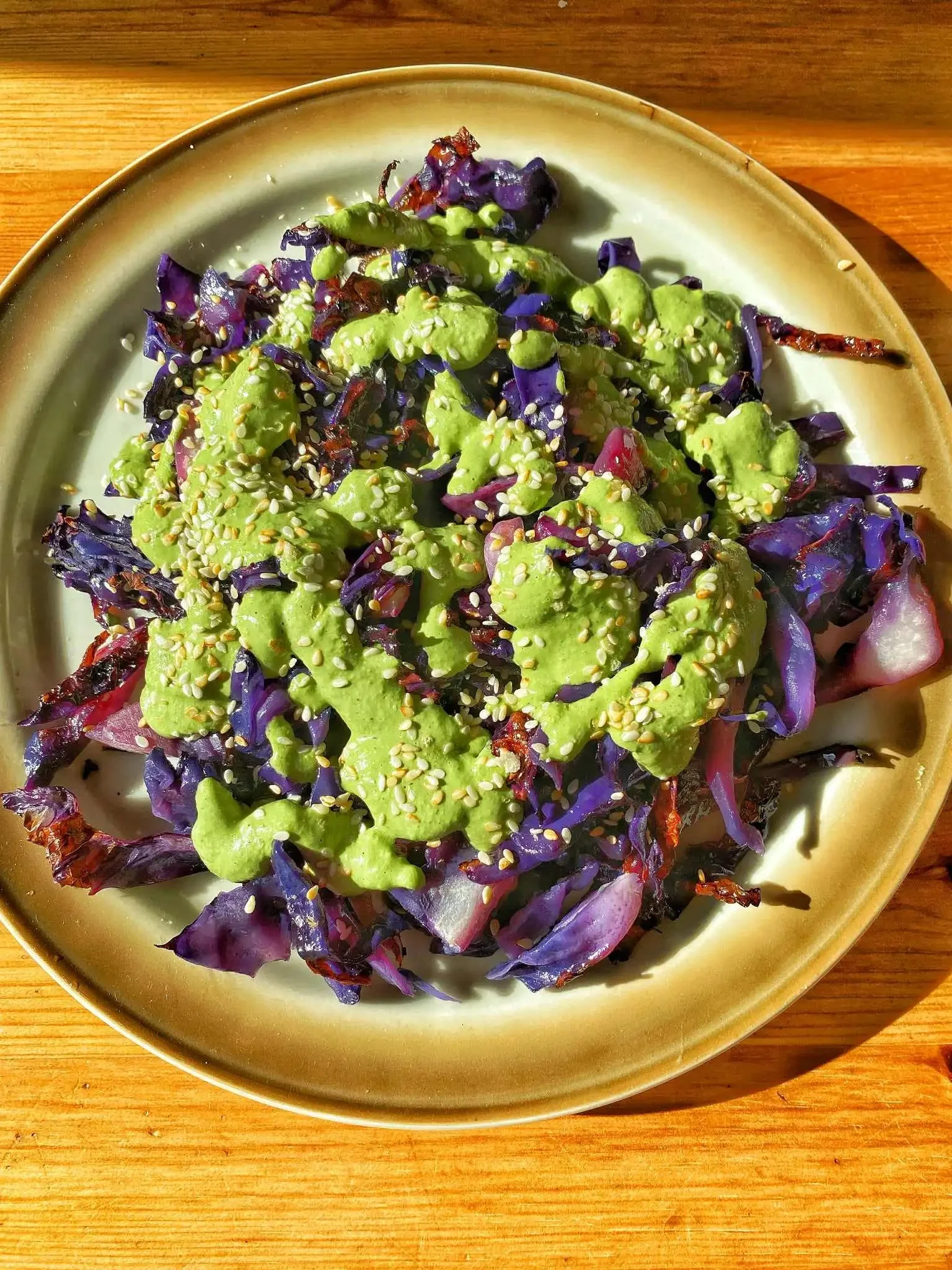 Roasted Red Cabbage with Green Sauce