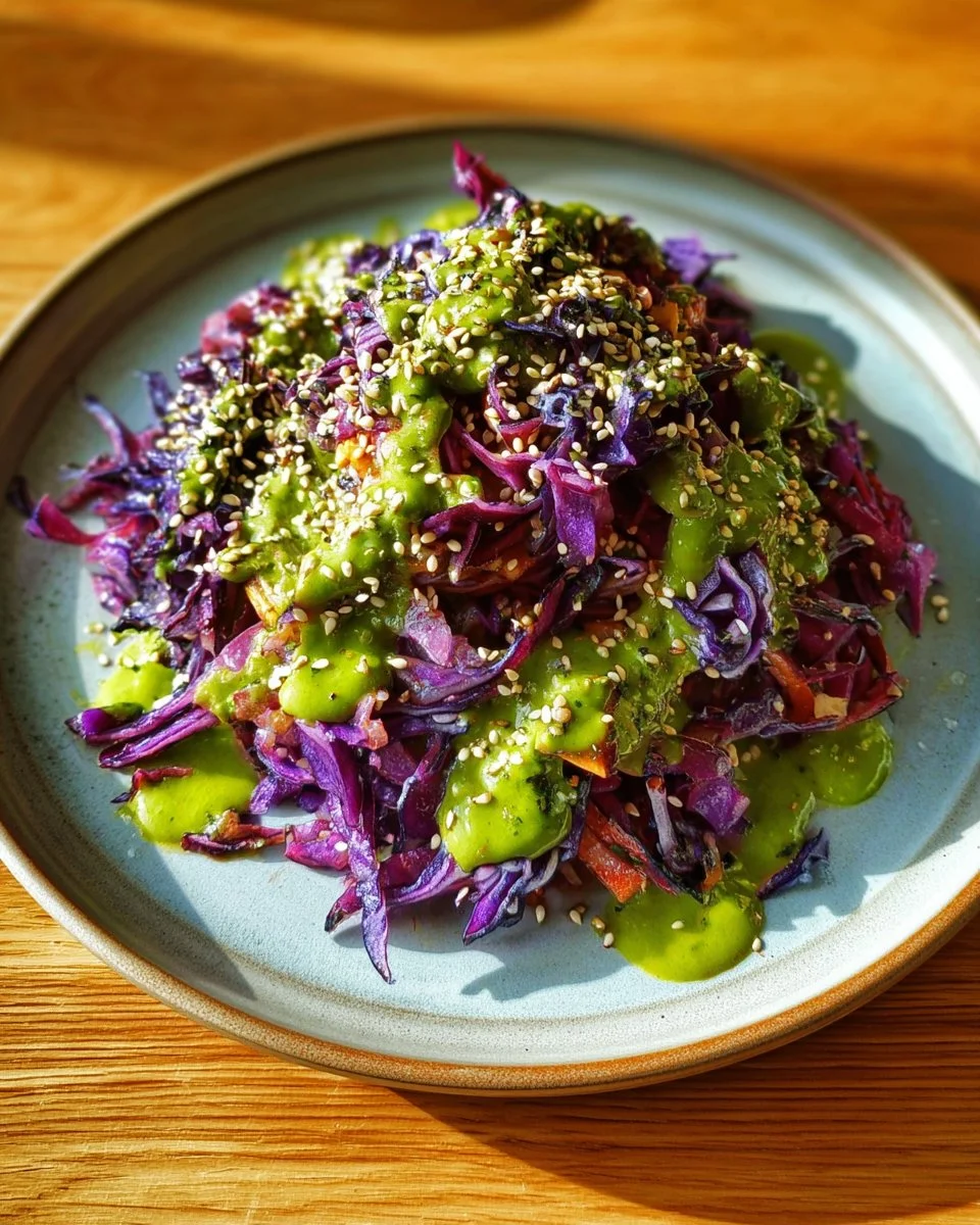 Roasted Red Cabbage with Green Sauce