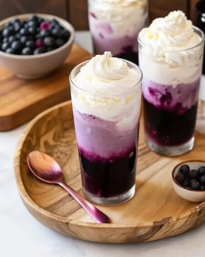 Refreshing Sugar Free Blueberry Cream Soda in a glass with ice