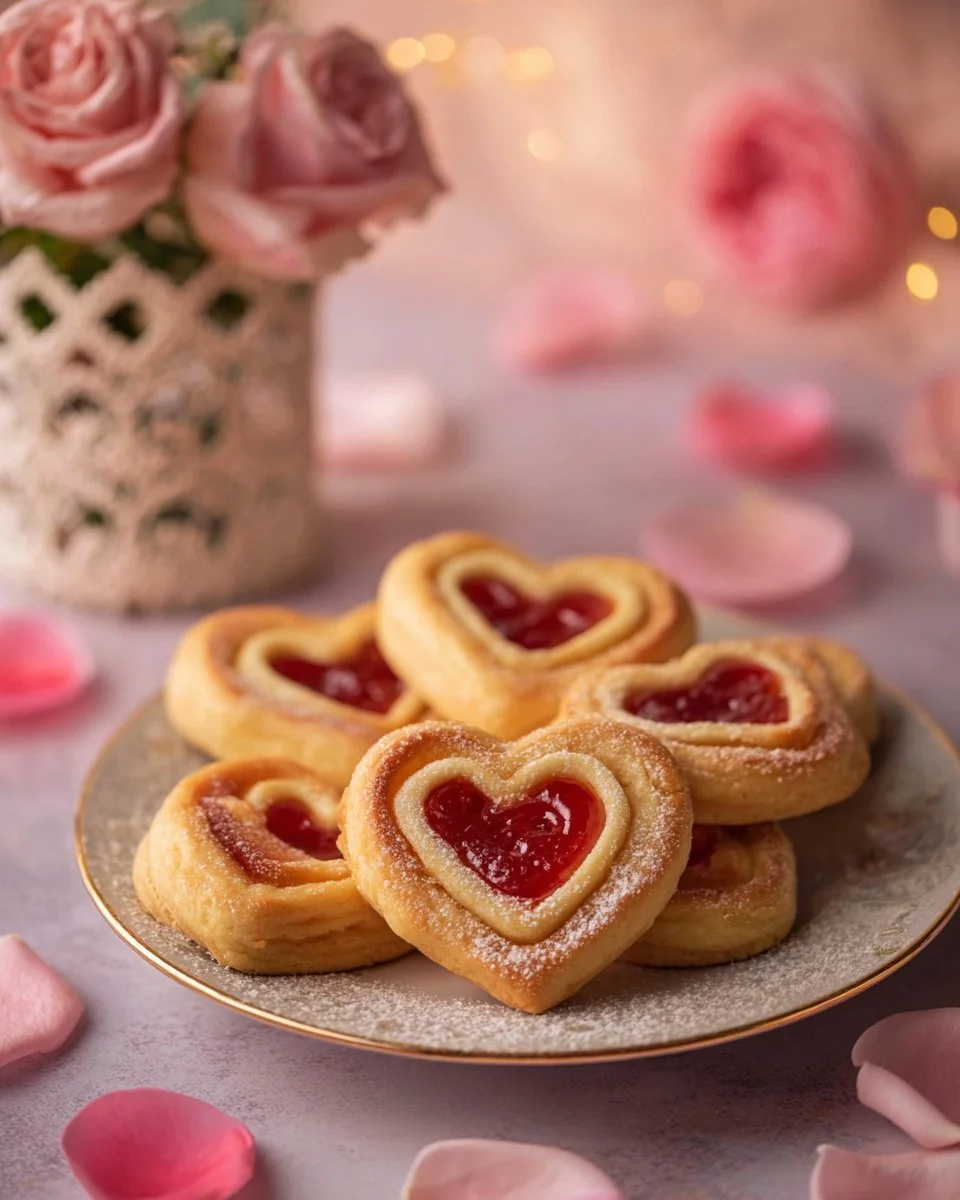 Delicious Valentine's Day strawberry palmiers, flaky pastry with strawberry filling