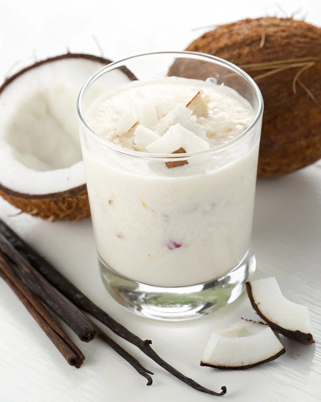 Coconut Vanilla Iced Milk served in a glass with ice