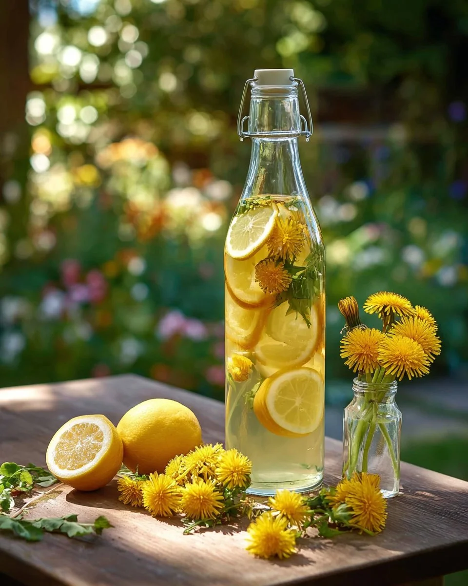 Bottle of Dandelion Mead showcasing its golden color and floral essence