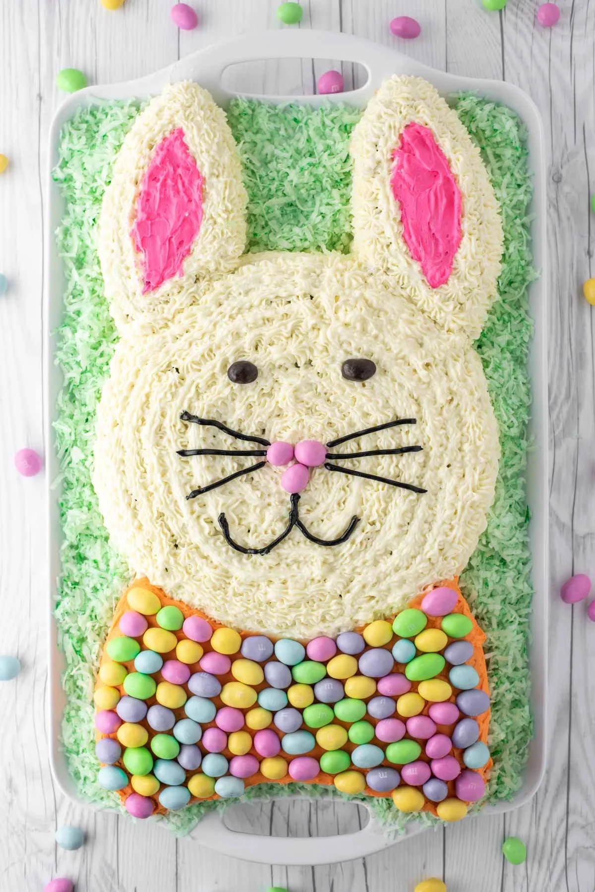 Easter Bunny Carrot Cake decorated with bunny and carrot designs