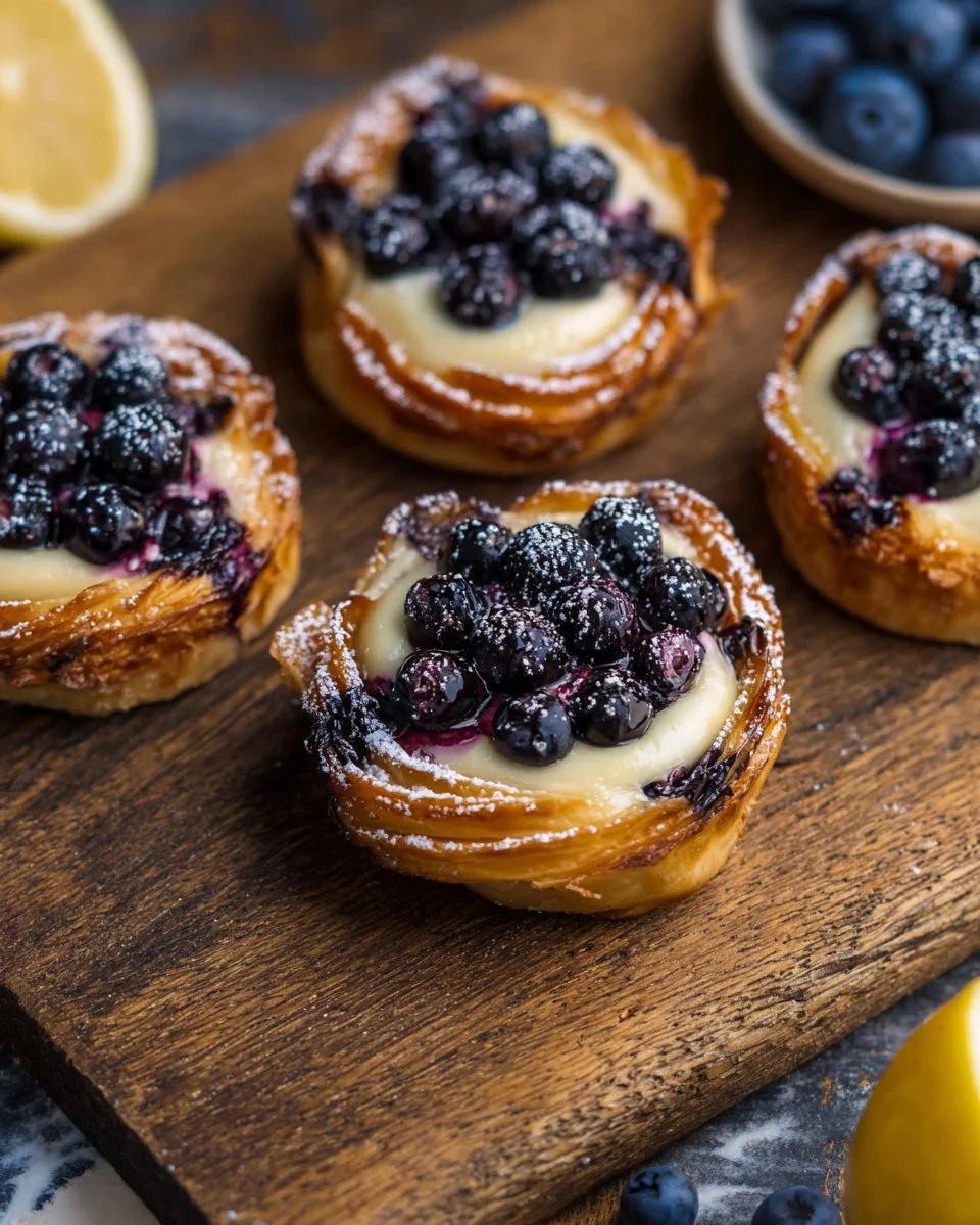 Lemon and Blueberry Cheesecake Tarts with Fillo Pastry