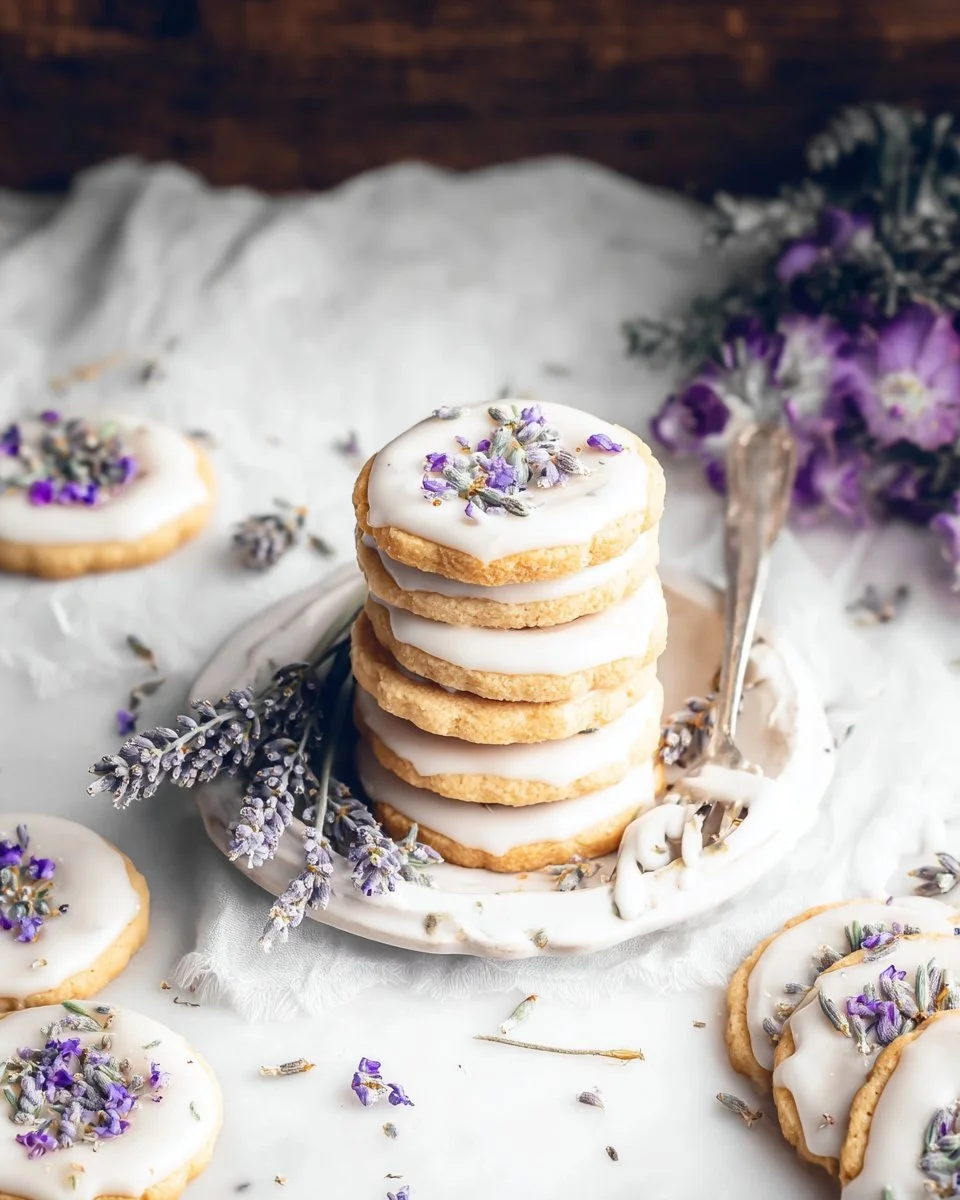 Slice and Bake Lavender Shortbread Cookies with Vanilla Icing