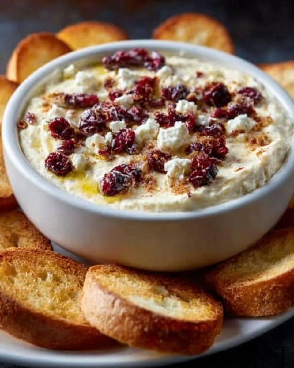 Baked Cranberry Pecan Cream Cheese Dip served in a dish with crackers