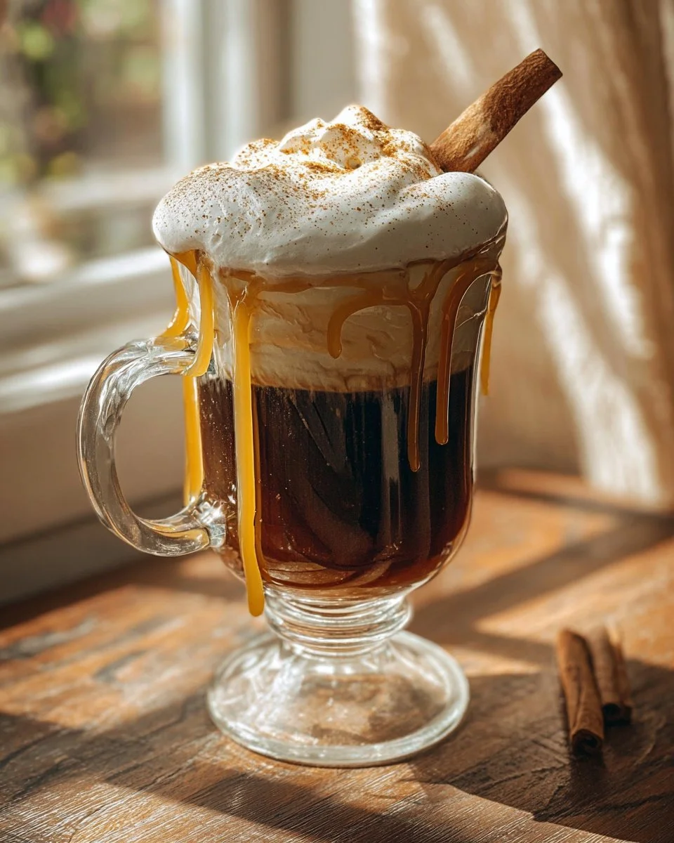 Cinnamon Honey Cold Brew served in a glass with ice and cinnamon stick garnish