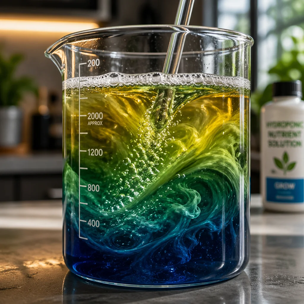 Homemade hydroponic nutrient solution recipe for healthy plant growth.