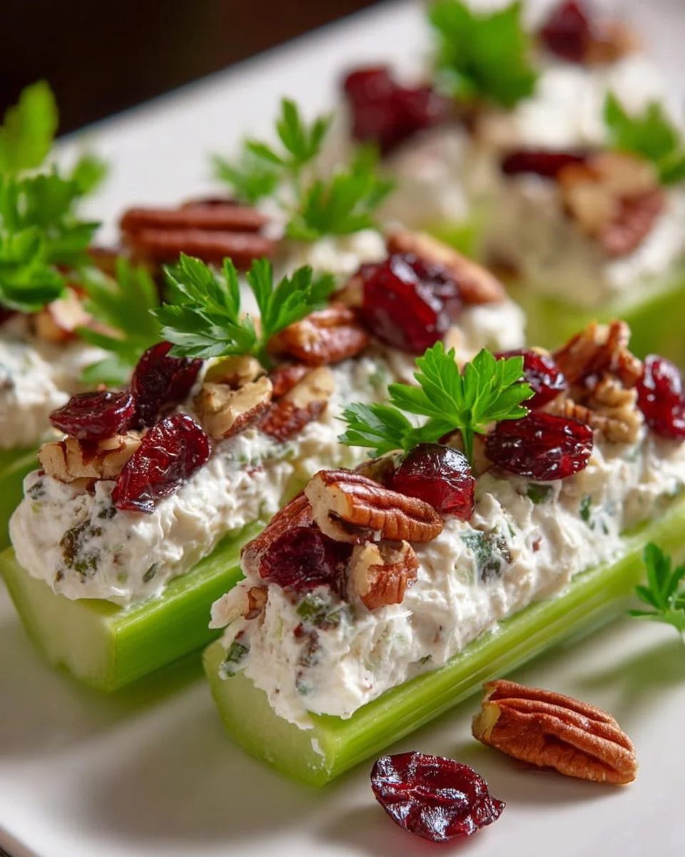 Cranberry Pecan Cream Cheese Stuffed Celery