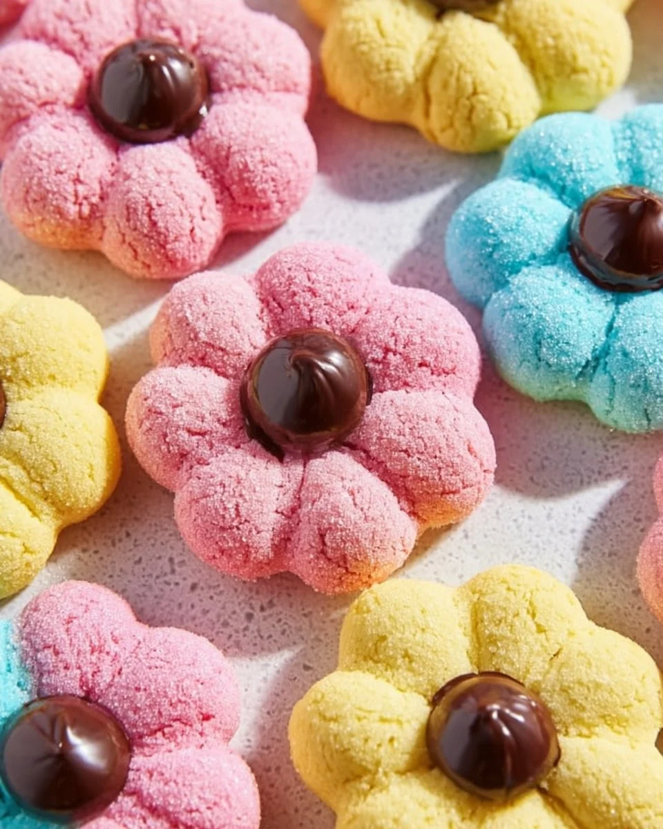 Decorative Easter Blossom Sugar Cookies with colorful icing and sprinkles