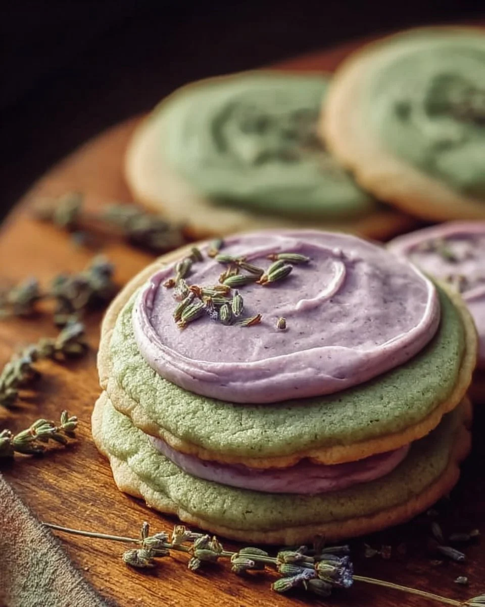 Matcha Sugar Cookies with Lavender Frosting
