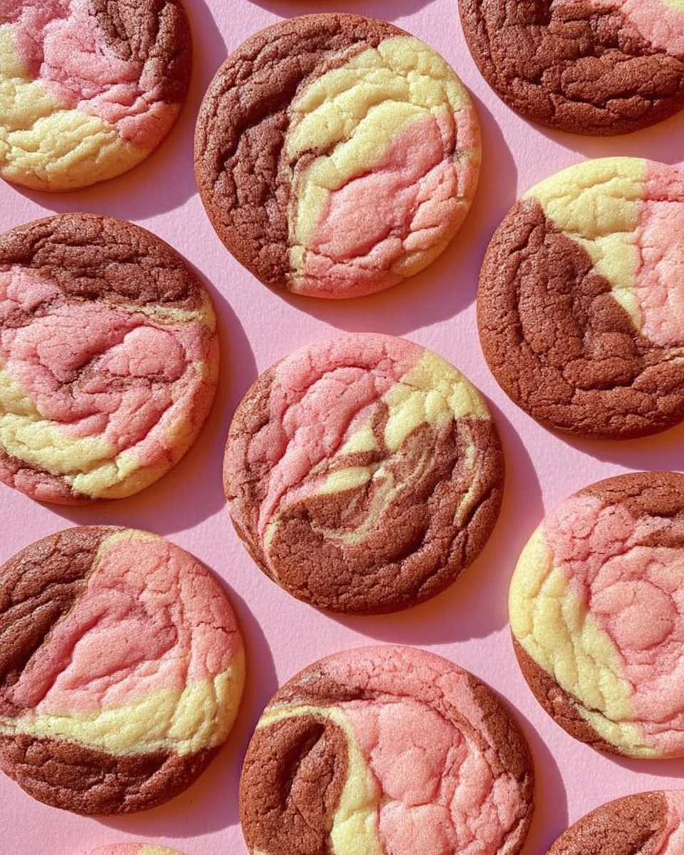 Delicious Neapolitan Cookies featuring chocolate, vanilla, and strawberry layers.