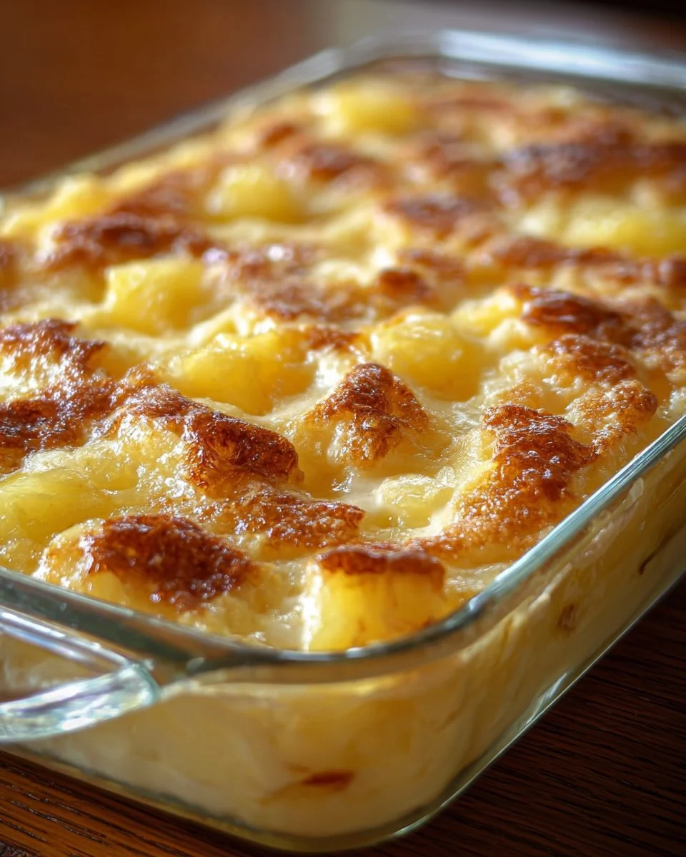 Delicious Pineapple Cream Cheese Cobbler served in a dish