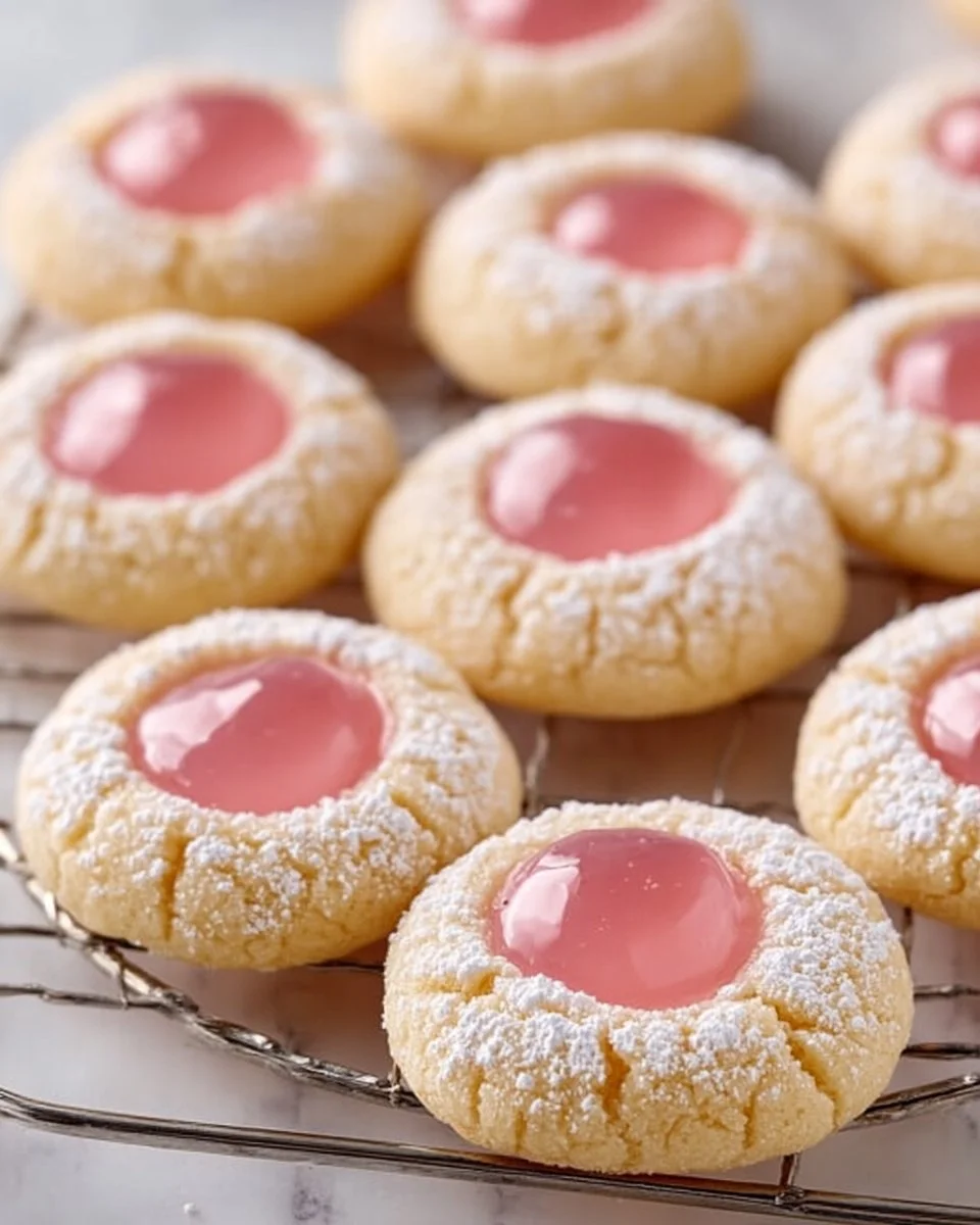 Delicious Pink Lemonade Thumbprint Cookies drizzled with pink icing.
