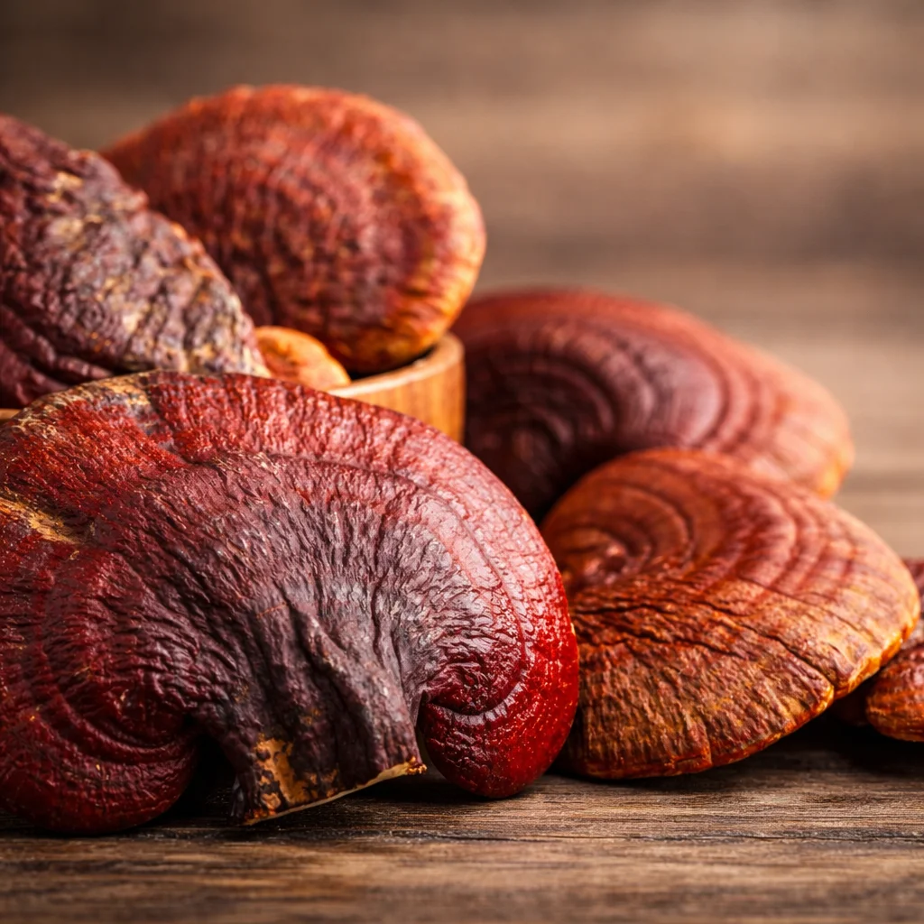 Organic reishi mushroom tea for improved sleep and relaxation, made with adaptogenic ingredients.