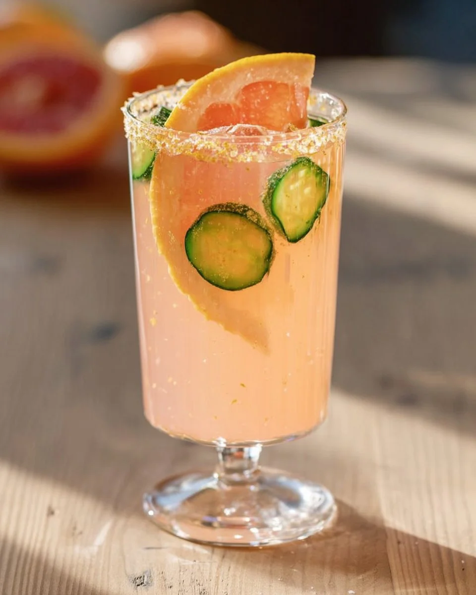 Spicy Paloma cocktail garnished with chili and lime in a glass